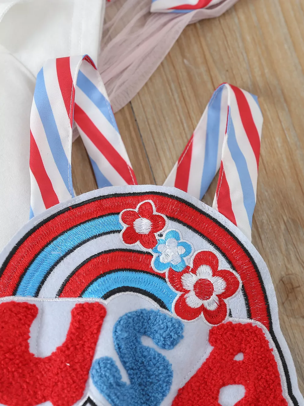 Children's Ruffled Bodysuit & Patriotic USA Overall Dress & Headband Set, image 2