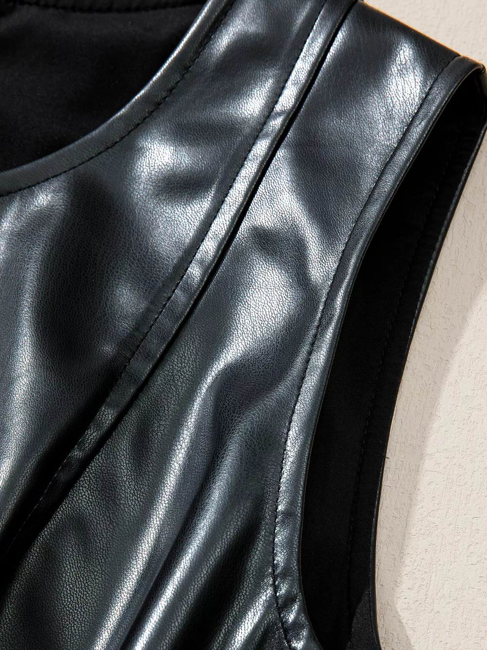 Faux Leather Ruffle Hem Sleeveless Mini Dress, image 2