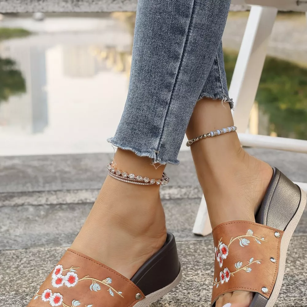Floral Embroidered Wedge Sandals, image 14