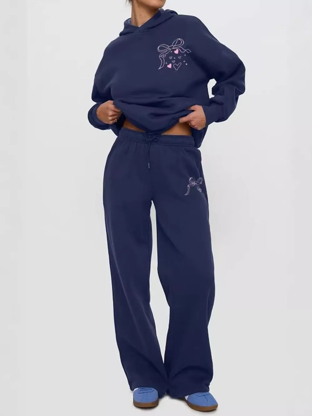 Bow and Heart Dropped Shoulder Hoodie and Pants Set, image 5