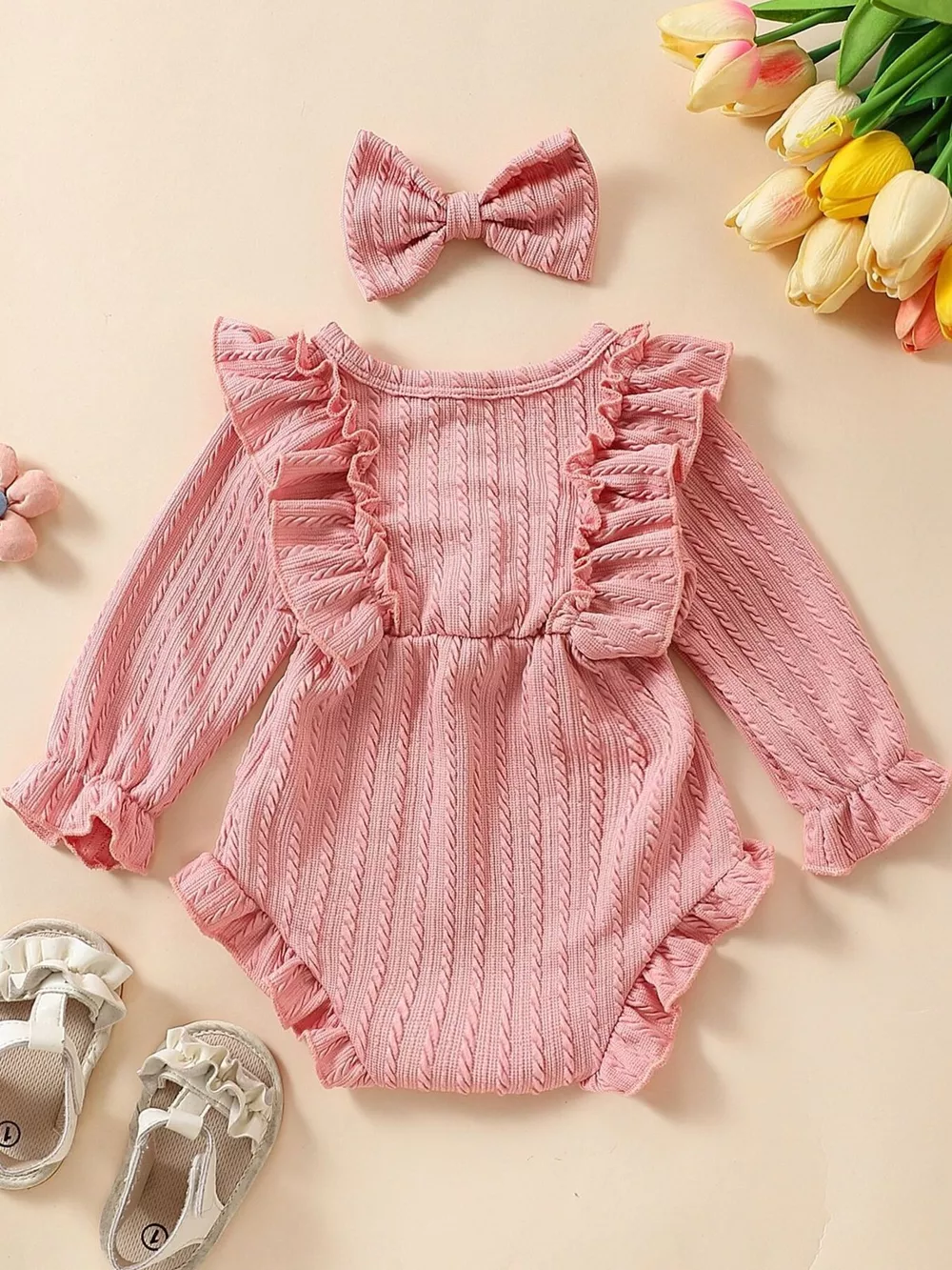 Children's Ruffled Long Sleeve One-Piece Bodysuit with Headband, image 8
