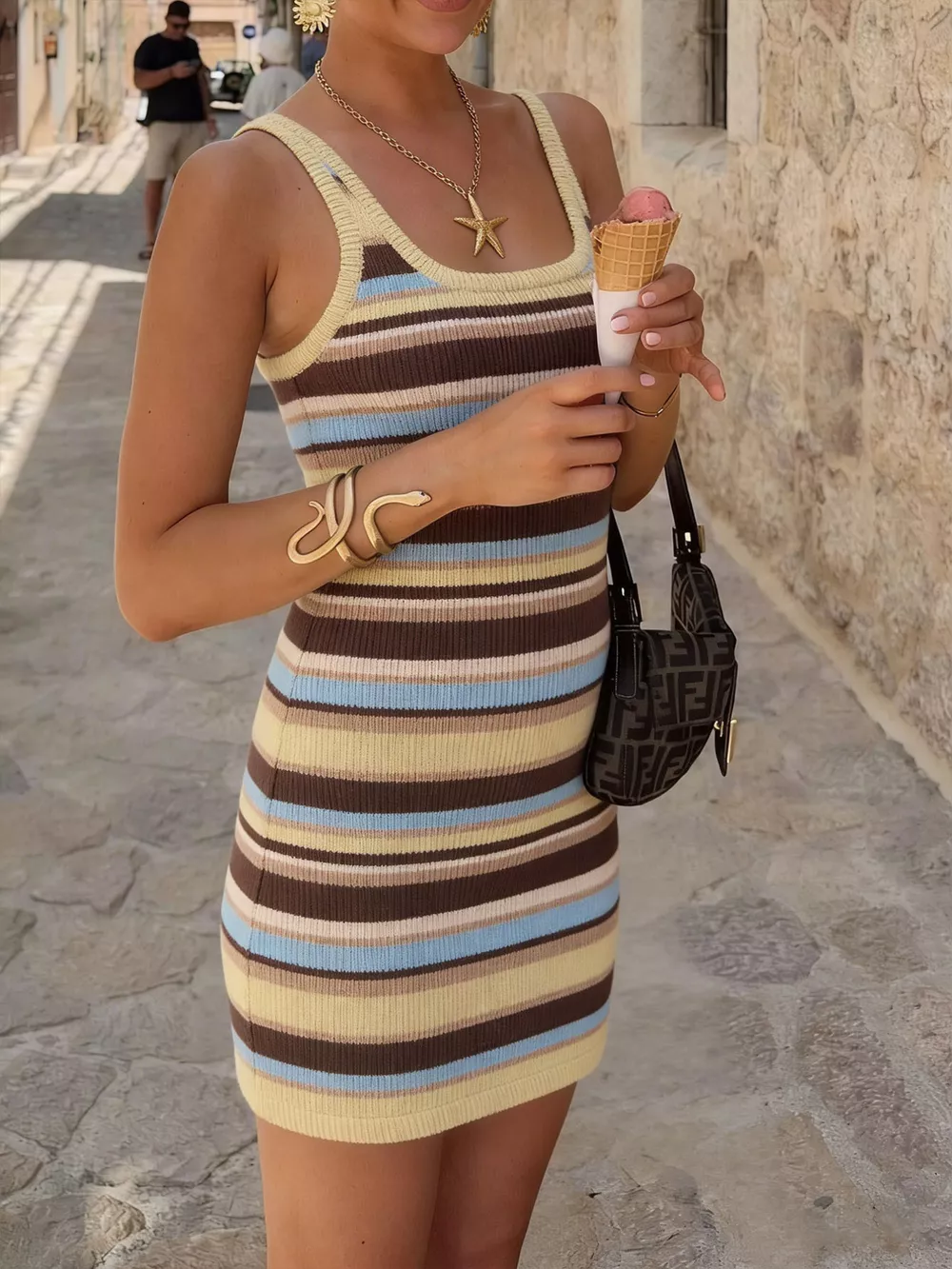 Striped Scoop Neck Knit Mini Dress, image 3