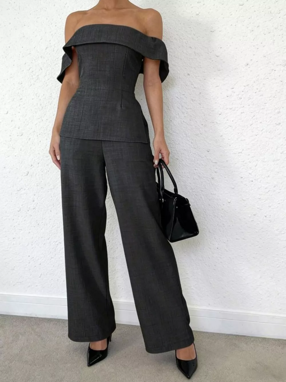 Off-Shoulder Top and Wide-Leg Pants Set, image 2