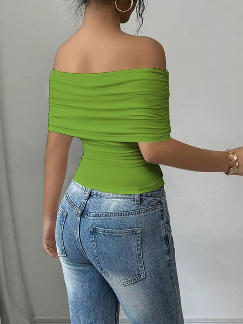 Off-Shoulder Ruched Asymmetrical Hem Top, image 9