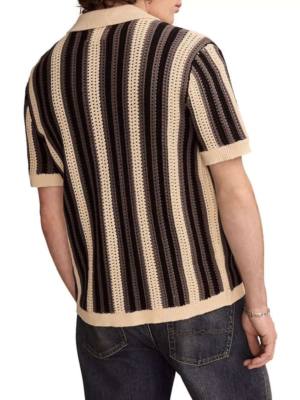 Men's Plus Size Striped Button Up Short Sleeve Cardigan, image 4