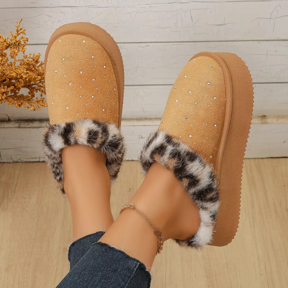 Rhinestone Faux Fur Platform Slippers, image 7
