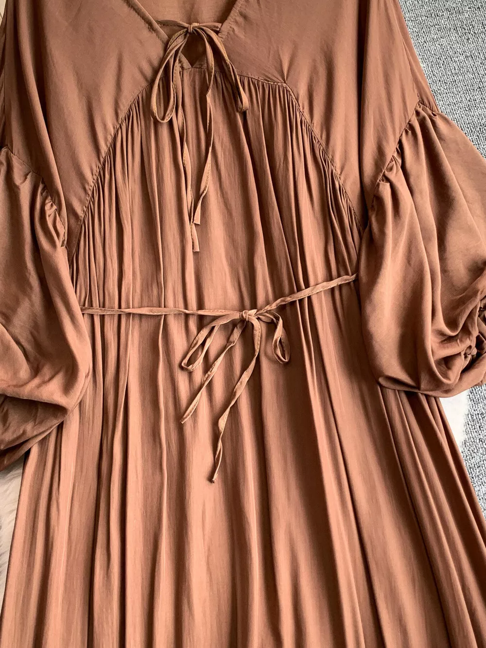 Balloon Sleeve Tie-Waist Dress, image 27