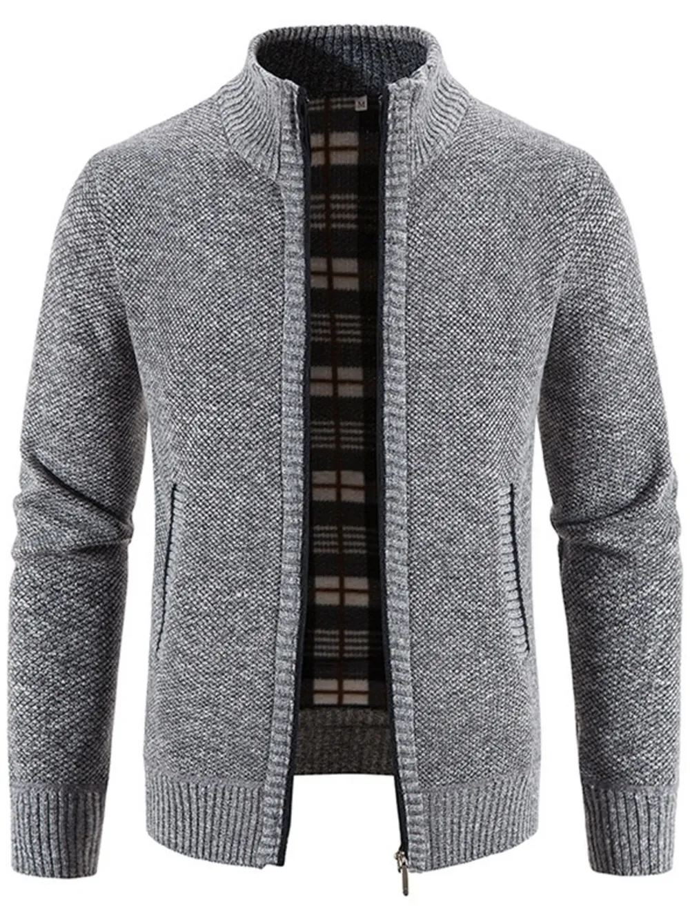Men's Plus Size Zip-Up Sweater Cardigan with Stand Collar, image 5