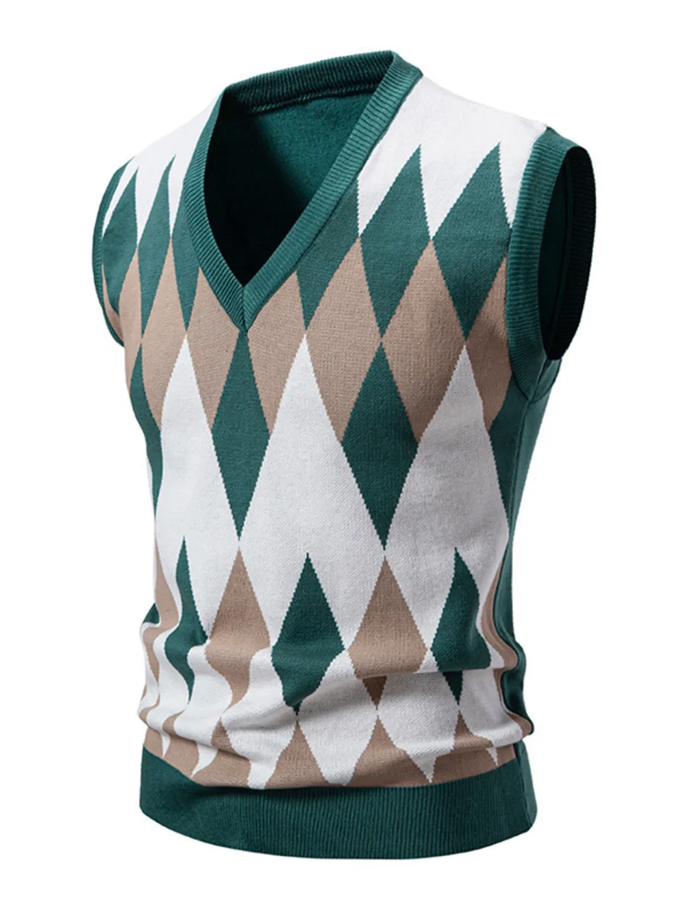 Men's Plus Size Diamond Pattern V-Neck Sweater Vest, image 8