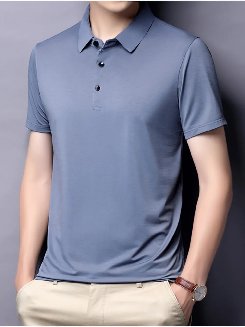 Men's Plus Size Button Detail Short Sleeve Polo, image 3