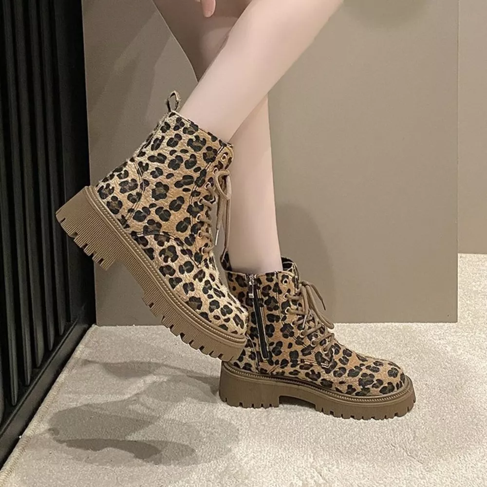 Animal Print Lace-Up Ankle Boots, image 5