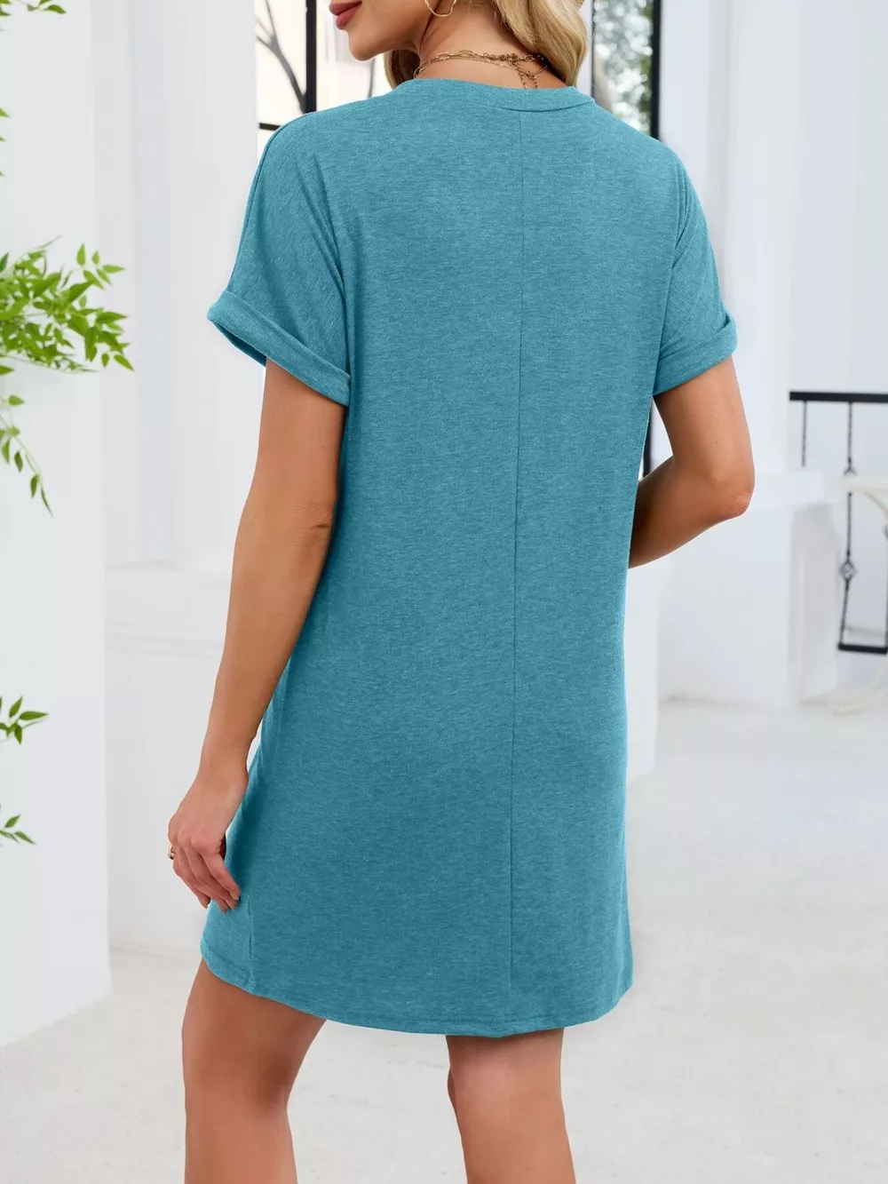 Casual V-Neck Short Sleeve T-Shirt Dress, image 21