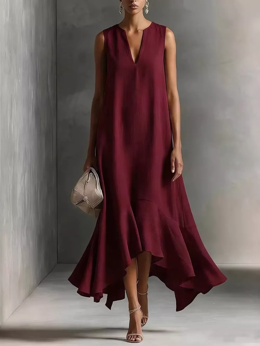 Ruffled Hem Sleeveless Notched Dress, image 8