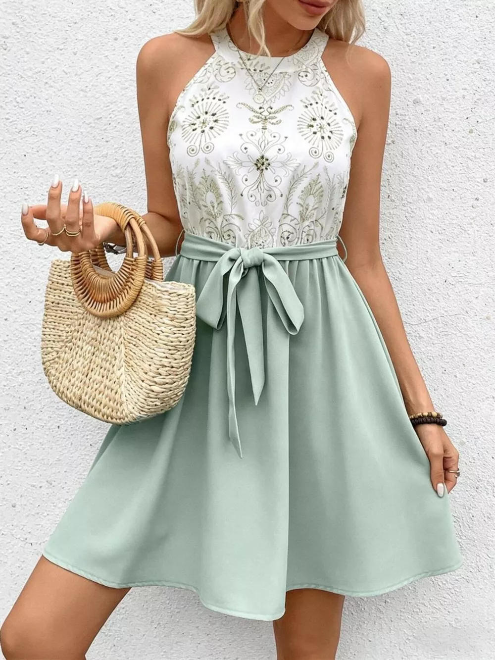 Sleeveless Tie Waist A-Line Dress, image 2