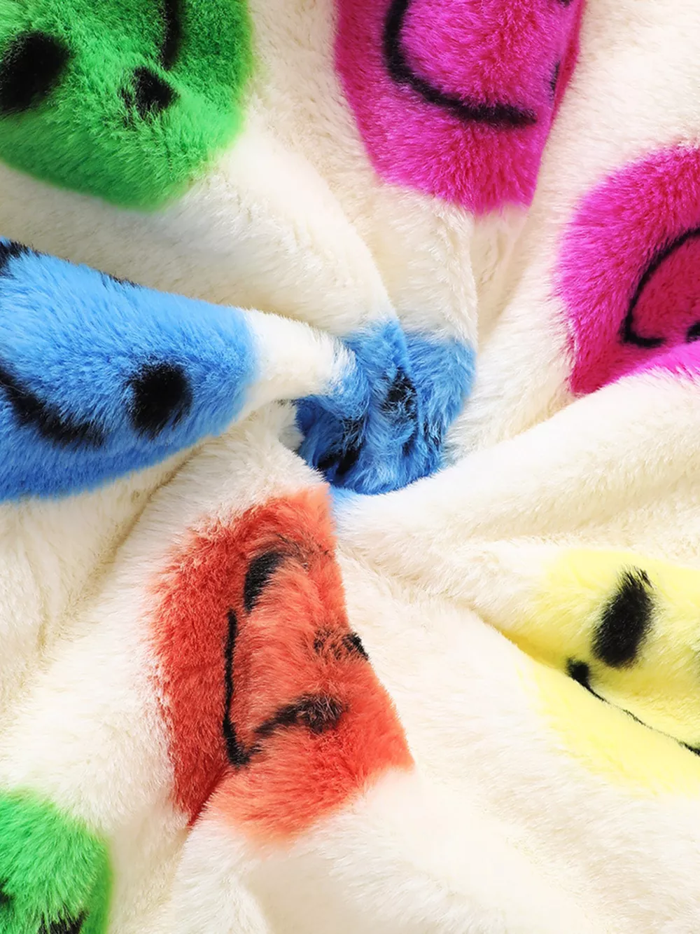 Children's Cheerful Smiley Face Print Plush Jacket, image 6