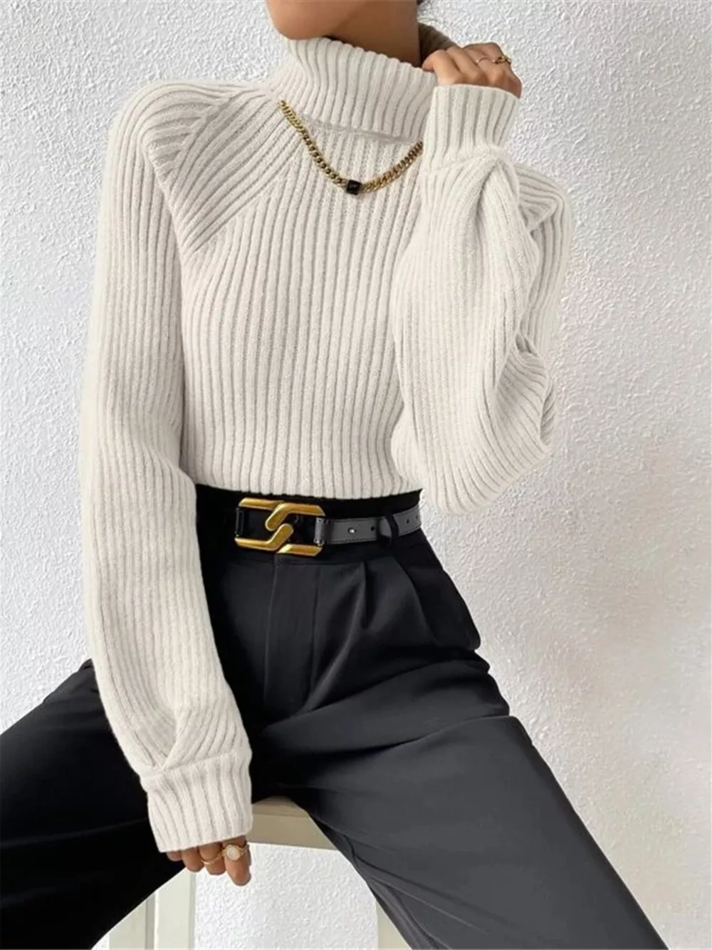 Ribbed Knit Turtleneck Sweater, image 14