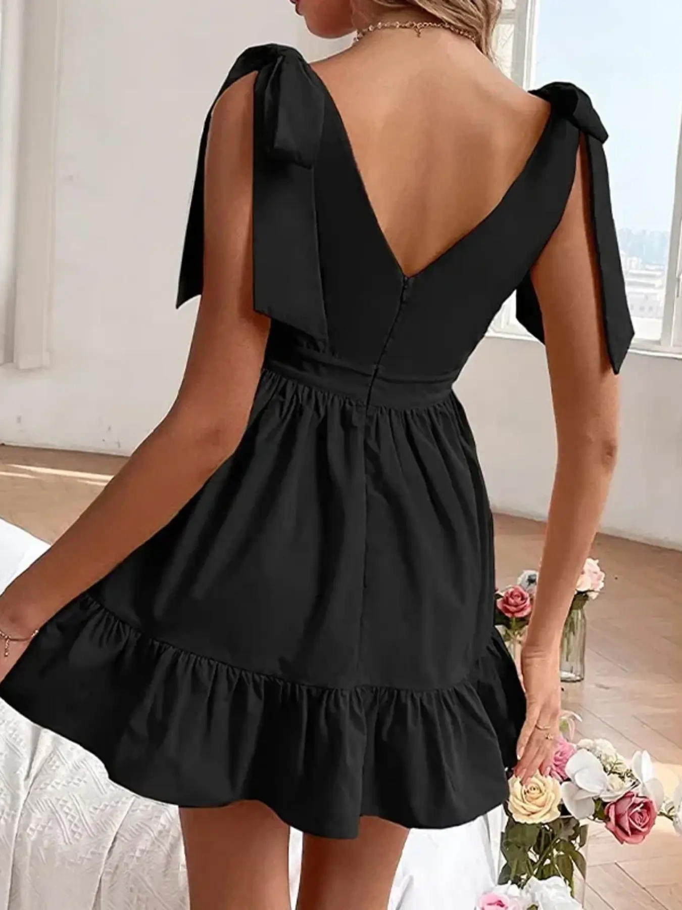 Tie Shoulder Tiered Mini Dress, image 8