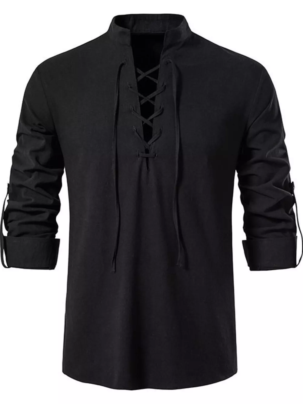Men's Full Size Casual Lace-Up Long Sleeve Shirt Plus Size, image 5