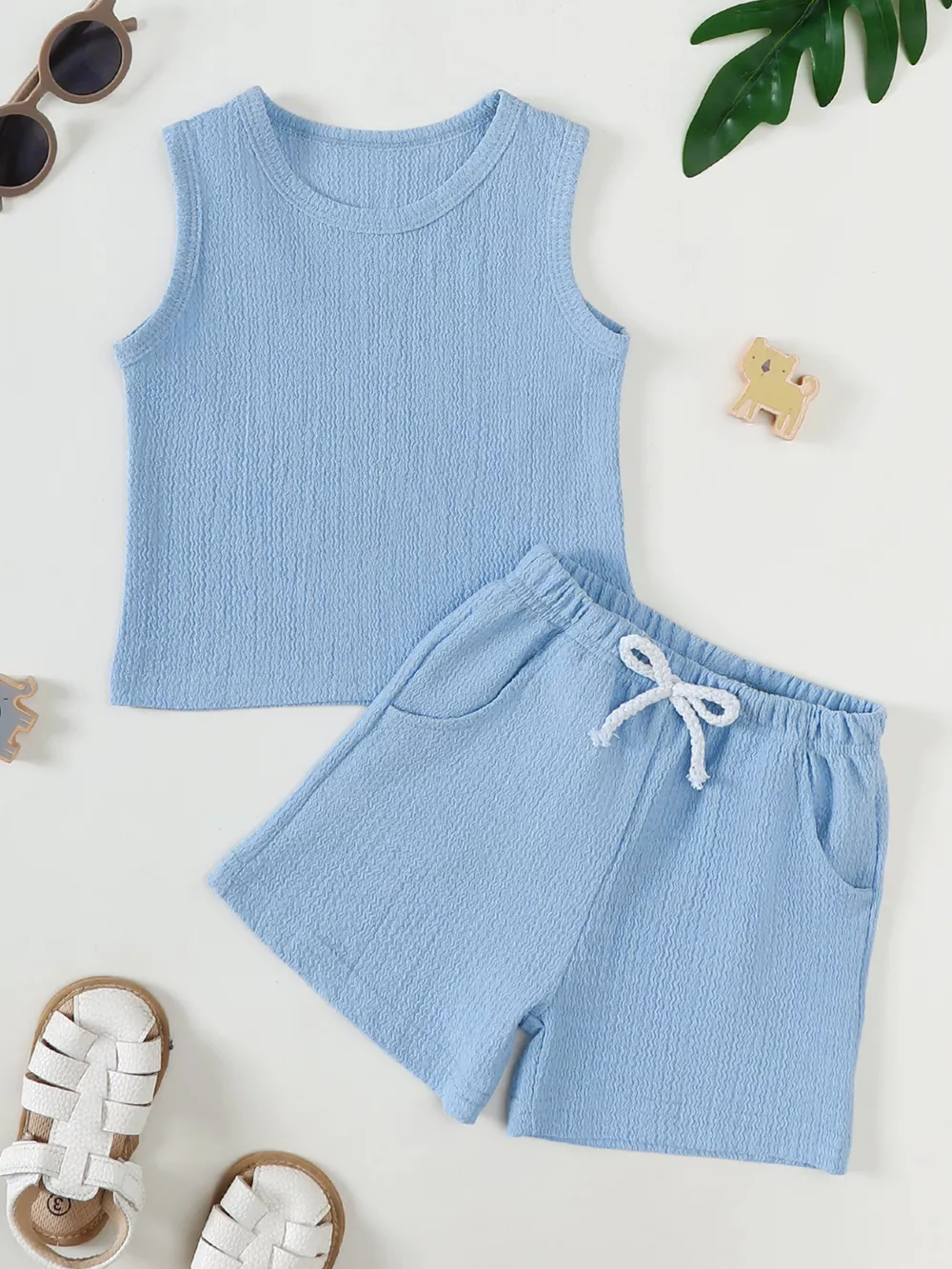 Children's Solid Color Tank and Shorts Set