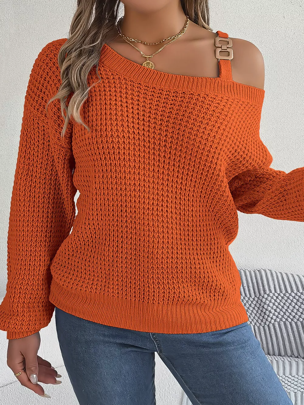 Asymmetrical Neck Long Sleeve Sweater, image 11