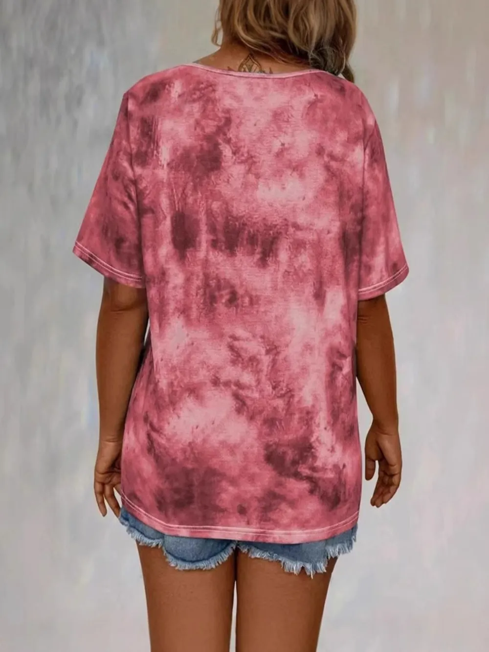 Tie Dye Lace-Up V-Neck Casual T-Shirt, image 4