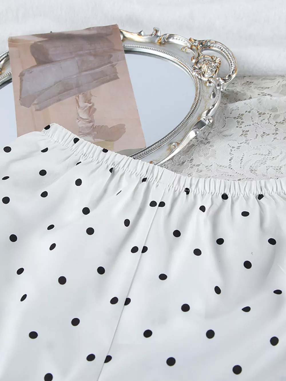 Polka Dot Lace Trim Cami & Cardigan and Shorts Set, image 14