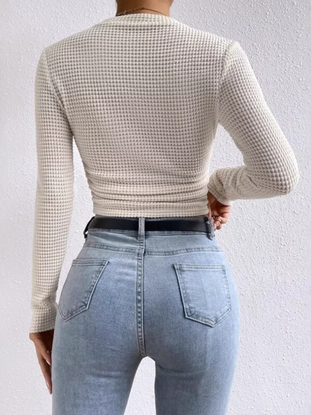 Waffle Knit Long Sleeve T-Shirt, image 2