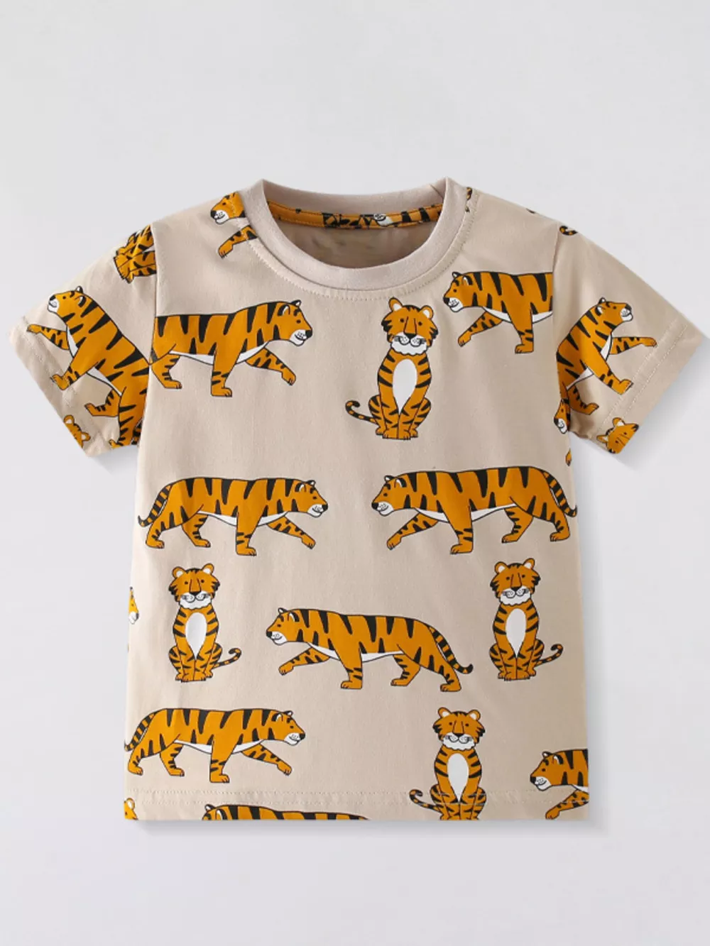 Children's Tiger Print Crew Neck Short Sleeve T-Shirt
