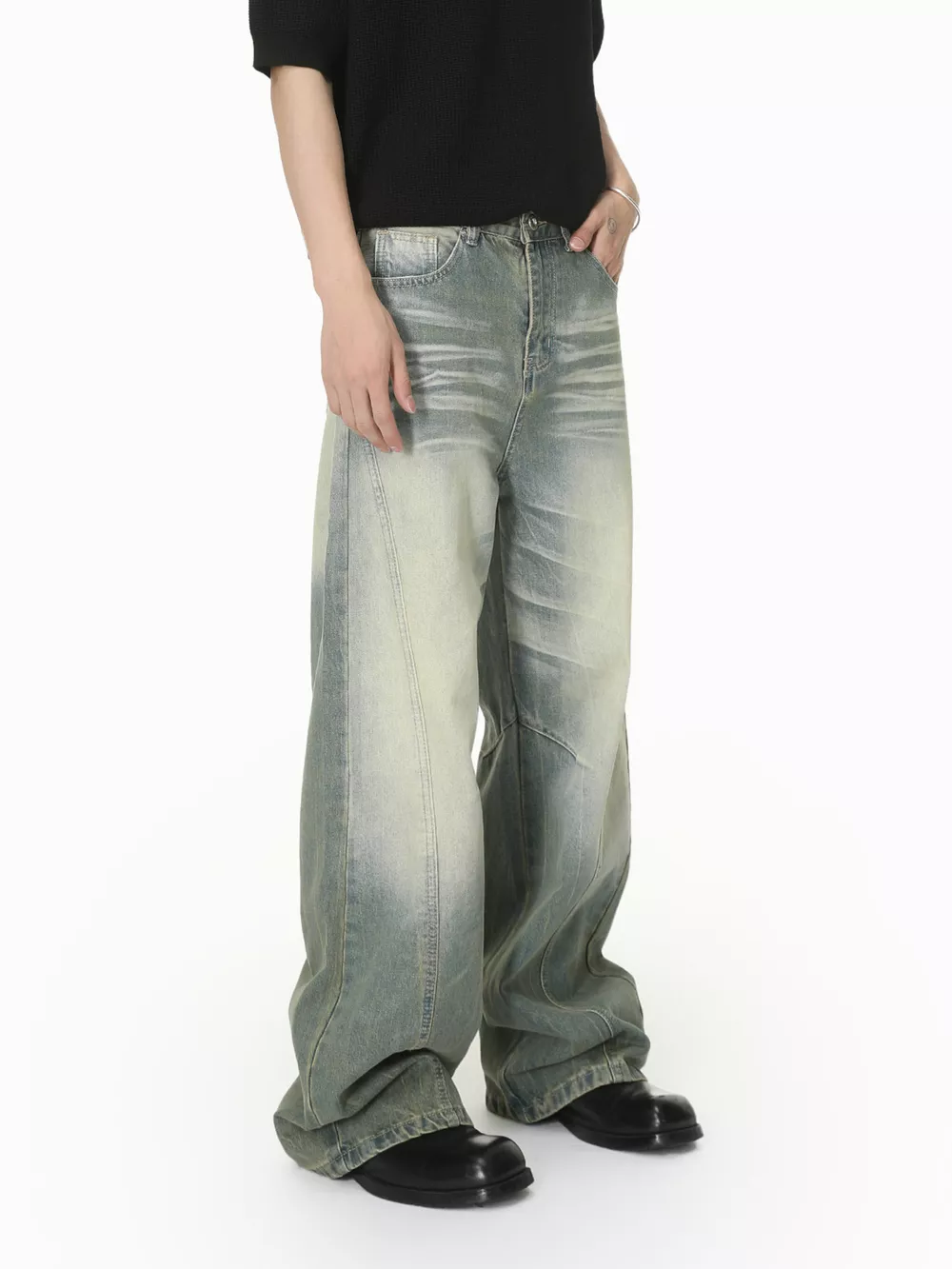 Men's Vintage Wash Wide Leg Jeans, image 7