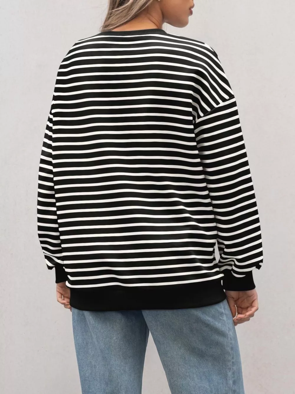 Striped Round Neck Oversized Casual Sweatshirt, image 8