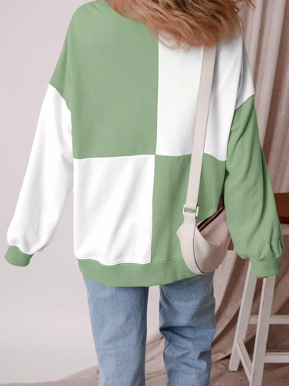 Colorblock Henley High Low Oversize Sweatshirt, image 3