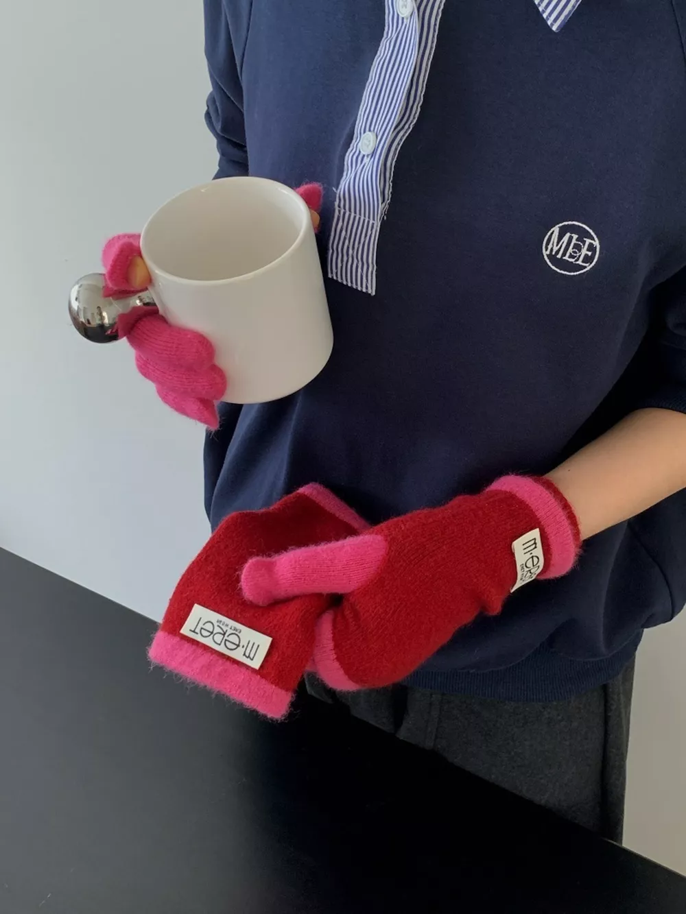 Two Tone Warm Knit Gloves Set, image 3