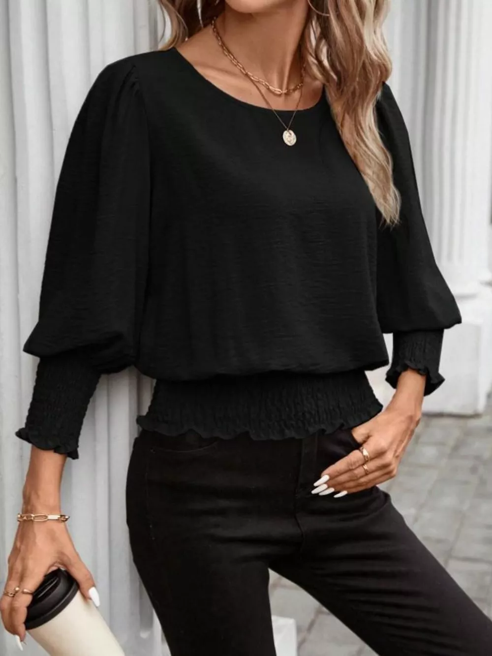 Puff Sleeve Smocked Blouse, image 14