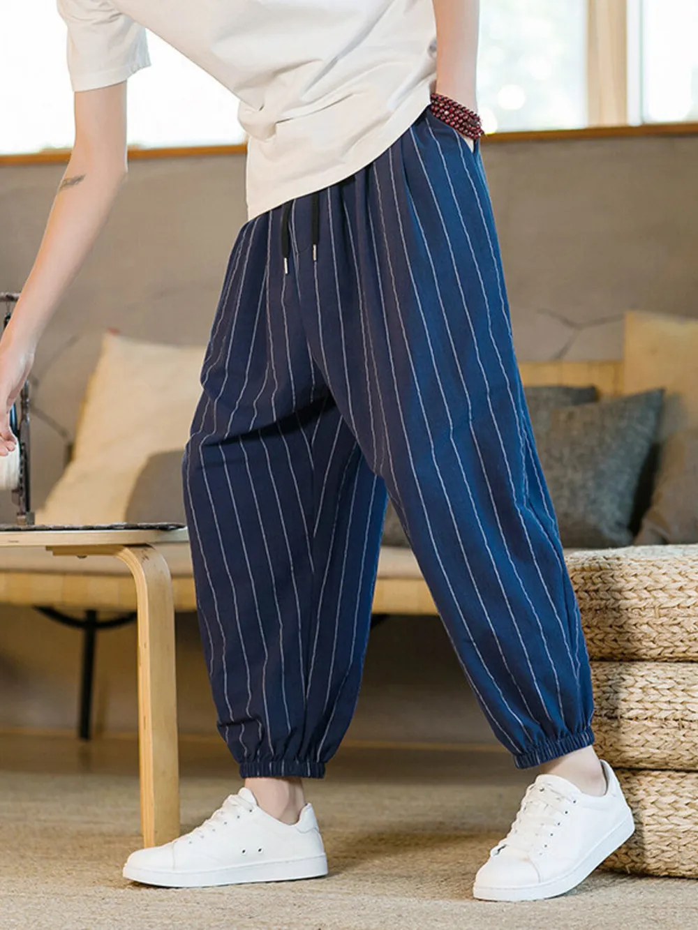 Men's Plus Size Striped Wide Leg Joggers, image 6