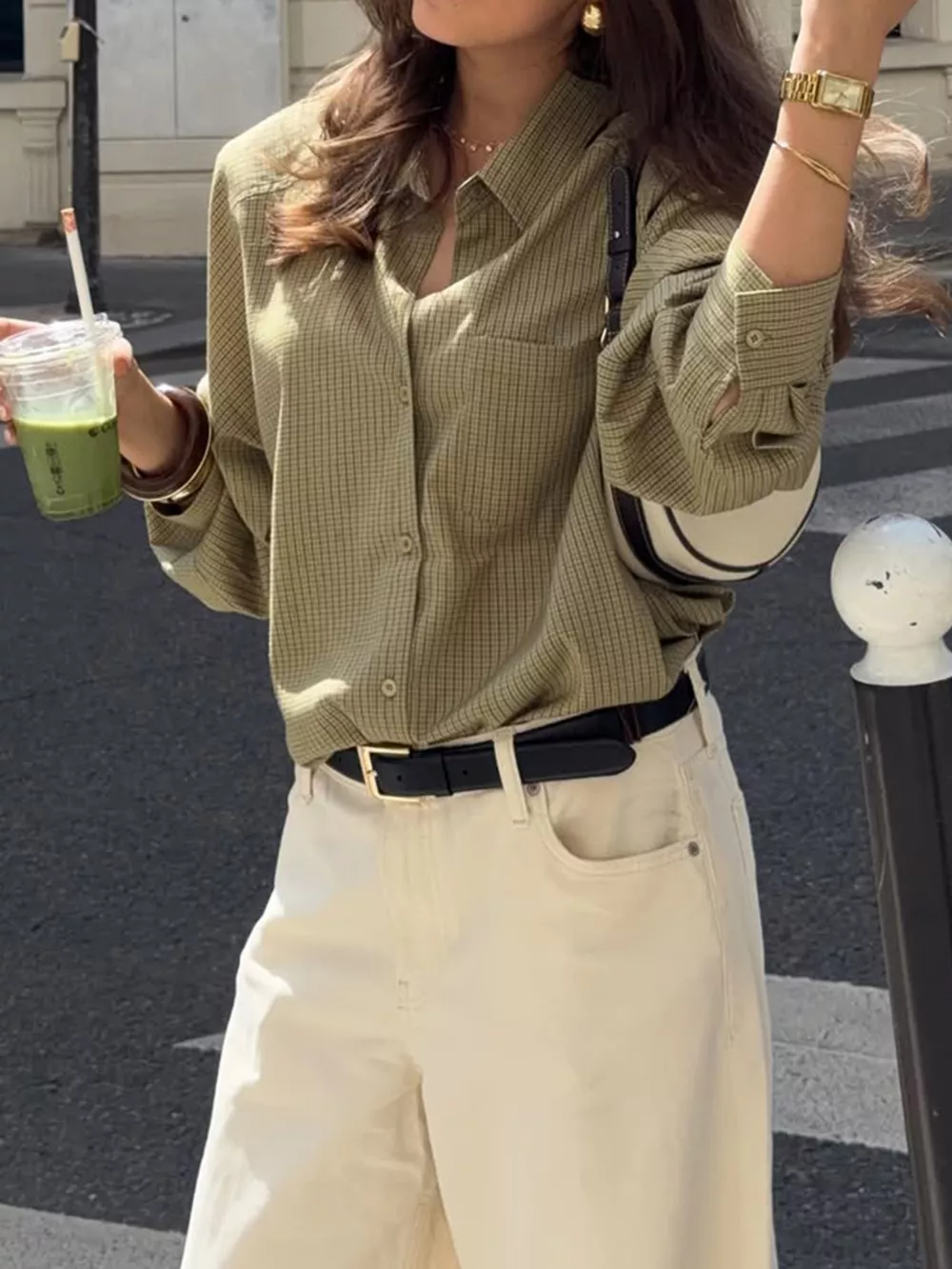 Plaid Button-Down Long Sleeve Shirt, image 2