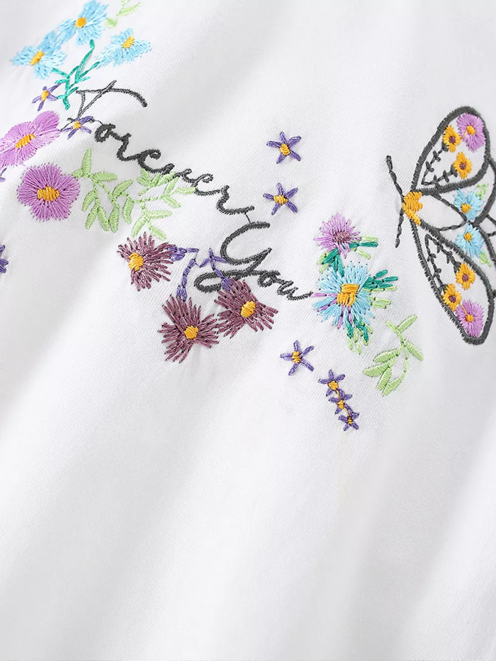 Children's Floral Butterfly Embroidered Short Sleeve T-Shirt, image 3