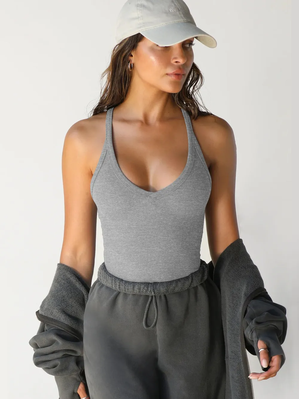 Ribbed V-Neck Halter Tank Top, image 16