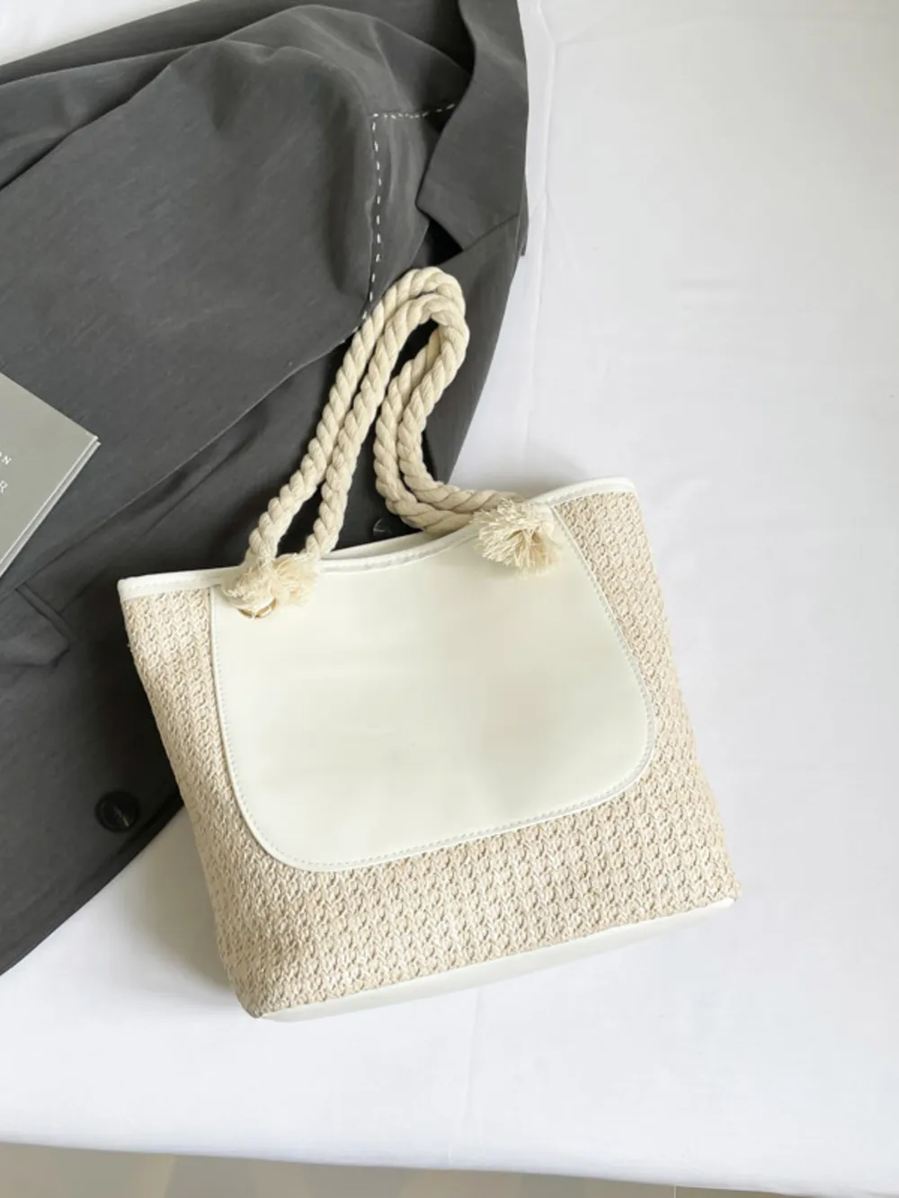 Rope Handle Straw Tote Bag, image 7