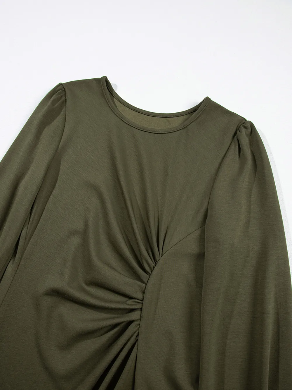 Solid Color Ruched Detail Long Sleeve Midi Dress, image 26