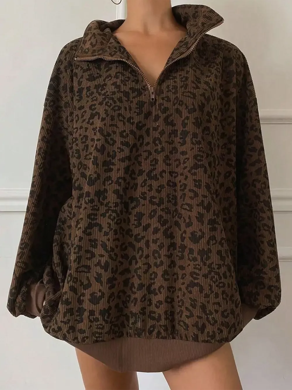 Leopard Print Quarter-Zip Sweatshirt, image 6
