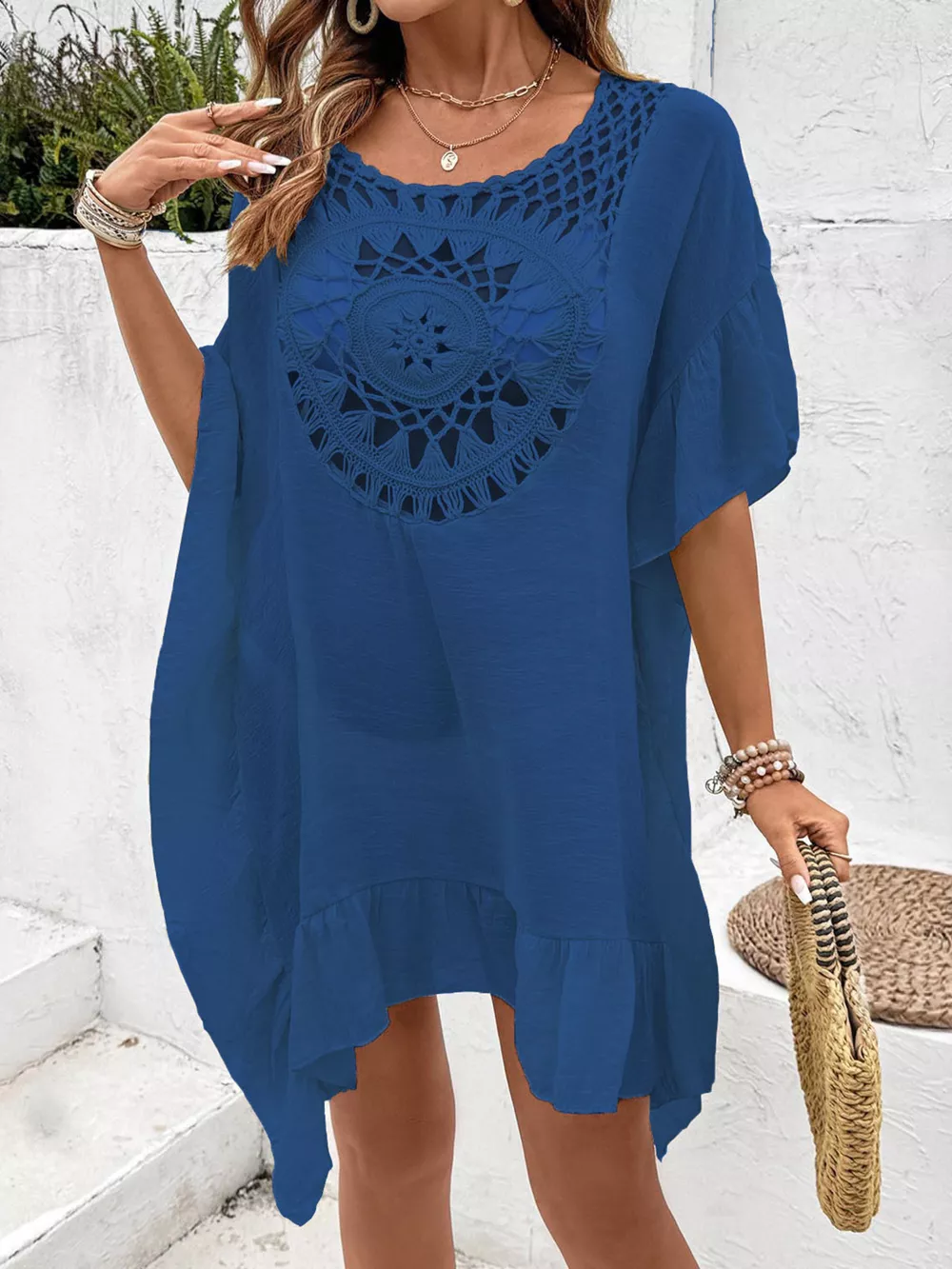 Crochet Trim Ruffled Hem Cover-Up Dress, image 3