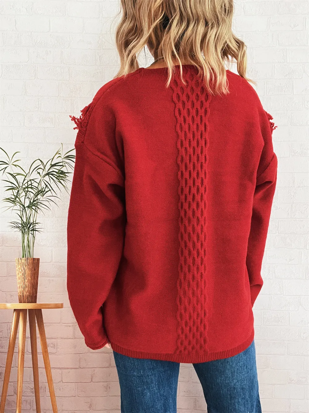 Raw Hem Lace Up Front Sweater, image 8