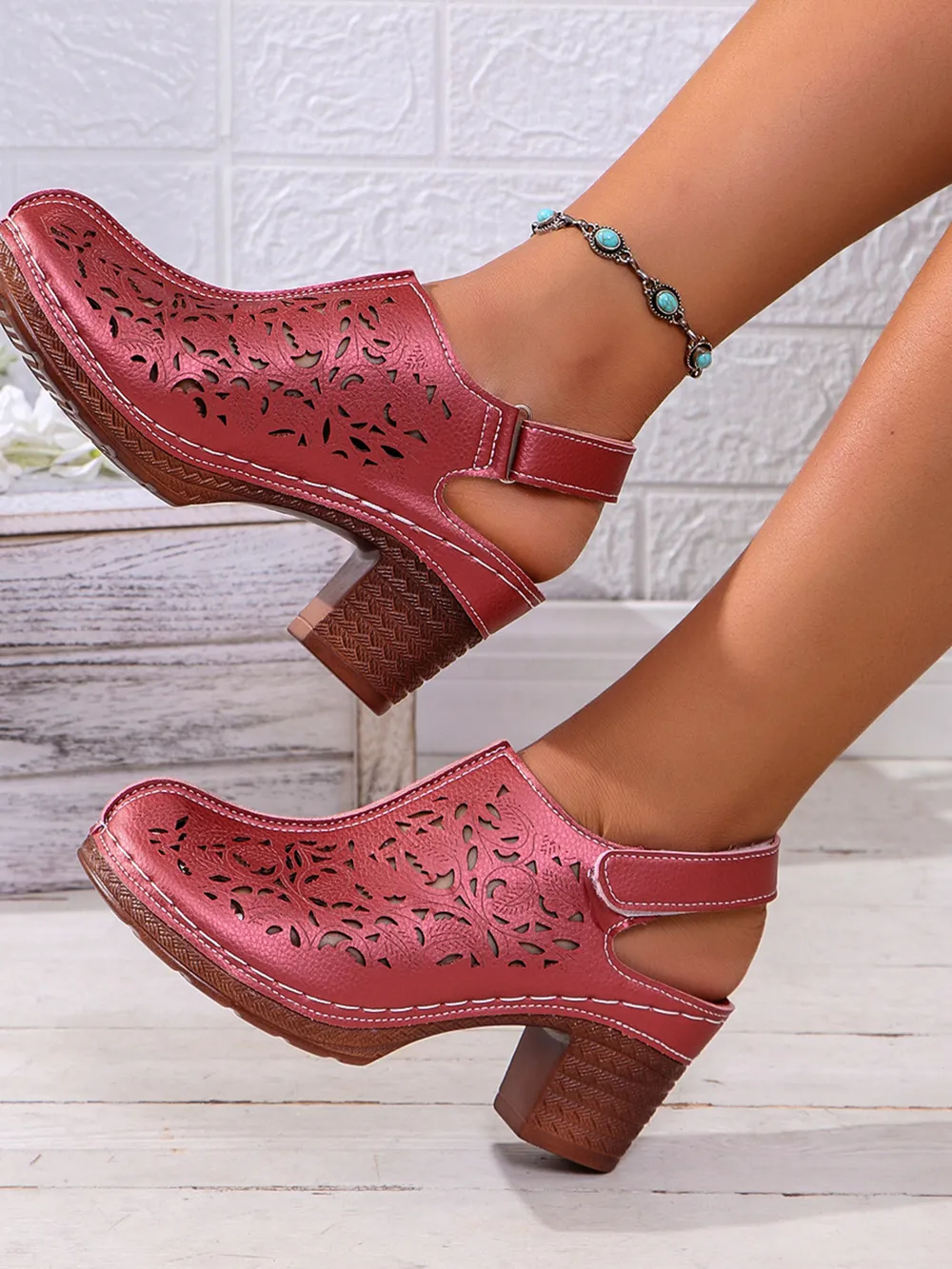 Cutout Block Heel Slingback Sandals, image 7
