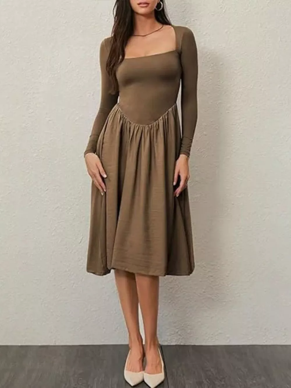Square Neck Long Sleeve Midi Dress, image 17