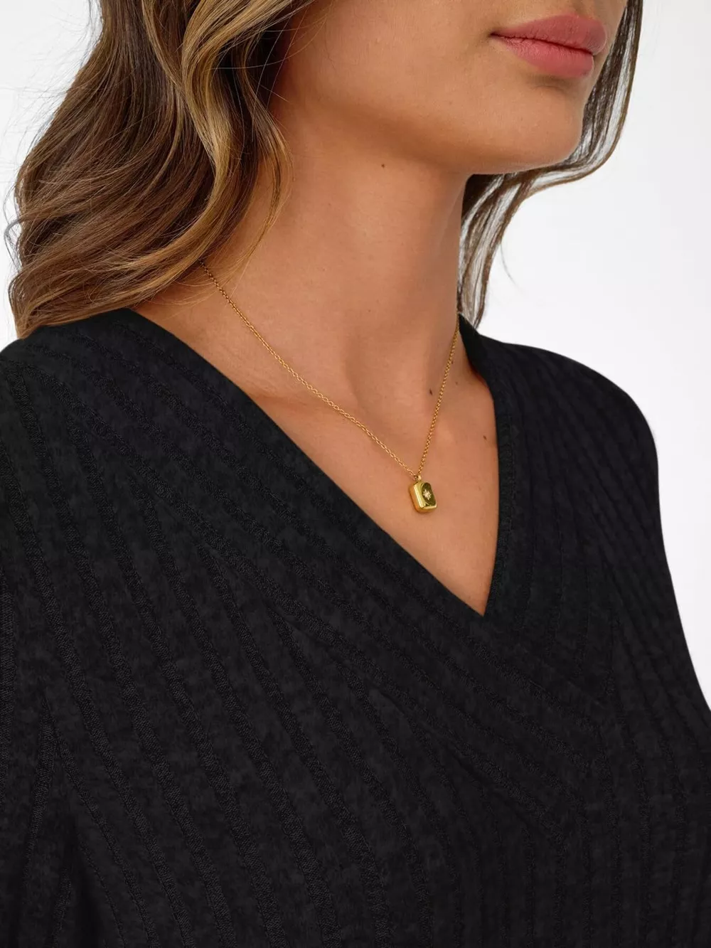 Ribbed Knit V-Neck Long Sleeve T-Shirt, image 16