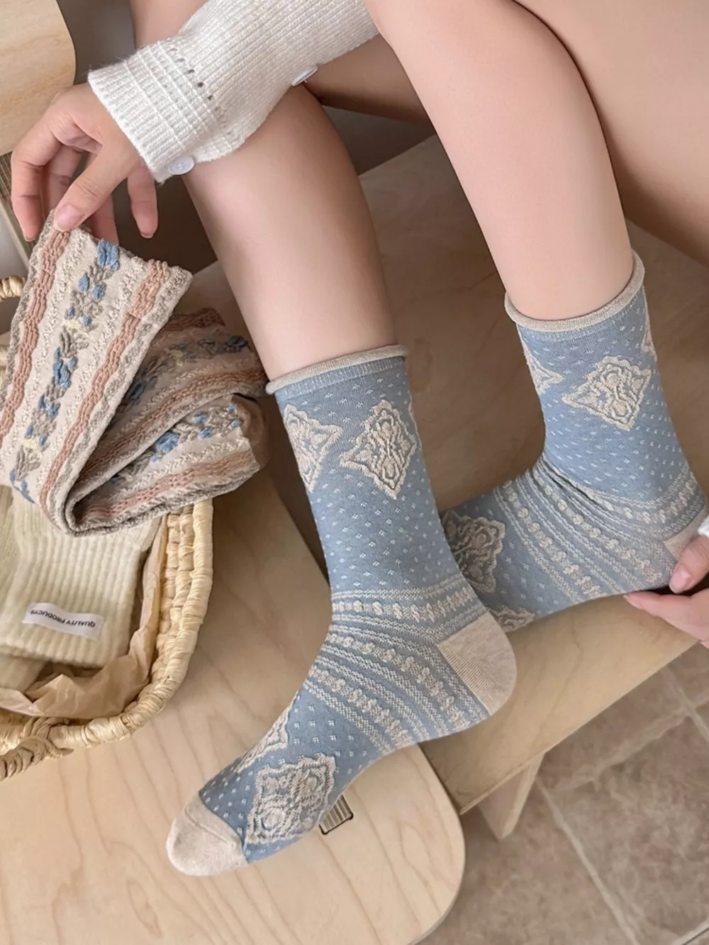 Vintage Jacquard Crew Socks, image 3