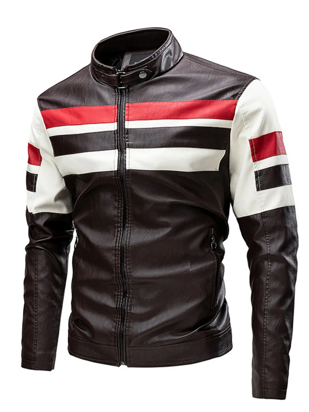 Men's Plus Size Contrast Zip Up Long Sleeve Jacket, image 3