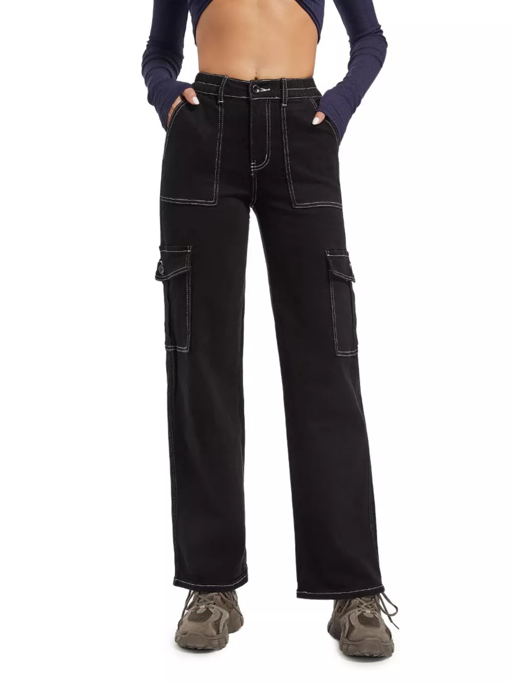 High-Waisted Cargo Jeans