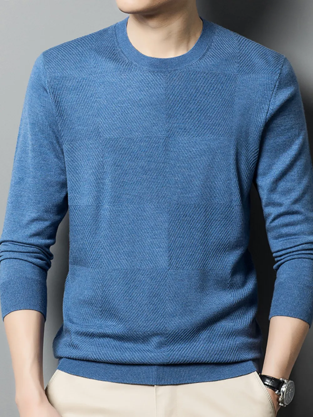 Men's Plus Size Round Neck Long Sleeve Sweater, image 2