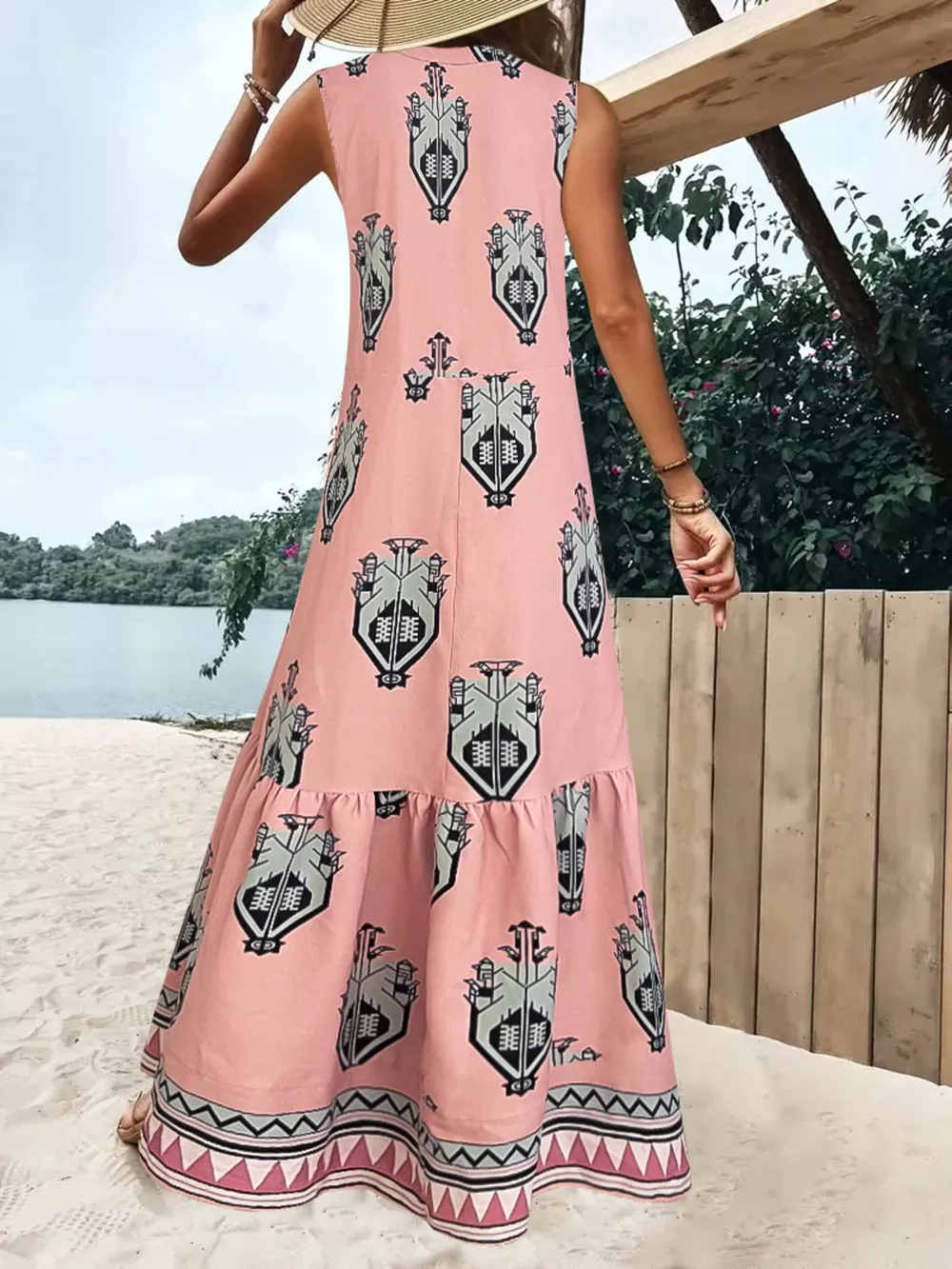 Printed Sleeveless Maxi Dress, image 8